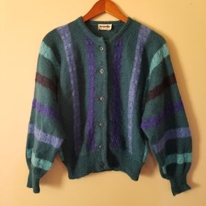 Vintage Made in Germany Angora Wool Blend Slouchy Cardigan Teal Size Small